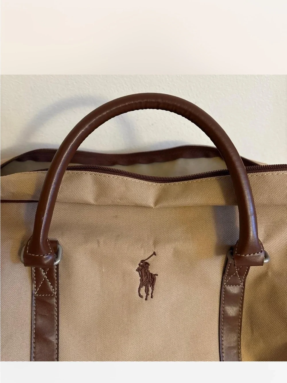 Vintage Polo by Ralph Lauren Tan and Brown Canvas Duffel Bag